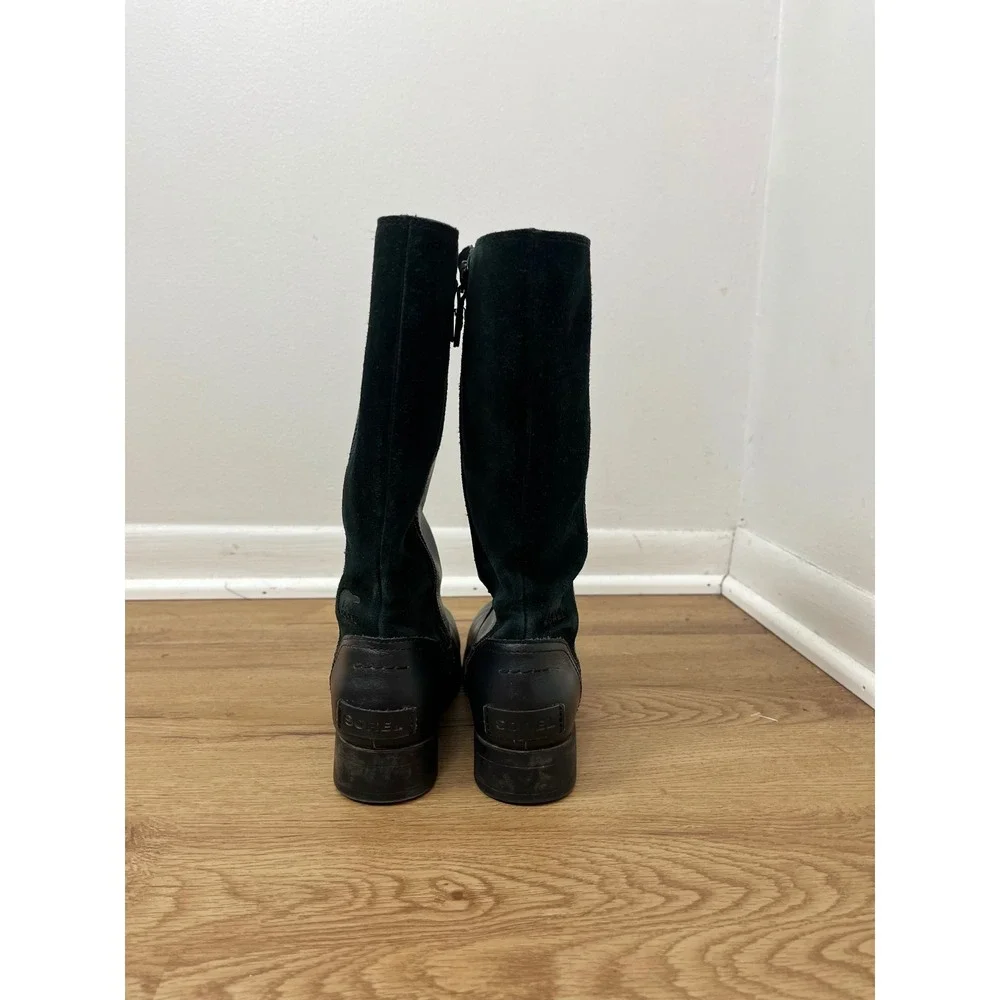 Sorel Gorpcore Emelie Tall Waterproof Boot Kids 3 Black Leather Suede NY1943-010